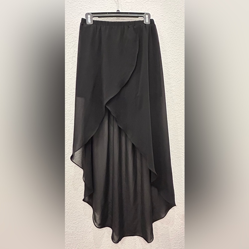 Divided Black Asymmetrical Wrap Maxi Skirt B5